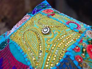 Saree <b>Patchwork</b> Cushion Cover 24×16 – Colorful Boho <b>Throw</b> Pillow Cover Handmade in India - Product Image 4
