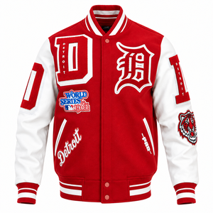 OEM Custom Unisex Winter Varsity <b>Jacket</b> Embroidered Patchwork Front Logo 100% Wool High Street Style Wholesale Supplier Factory - Product Image 5