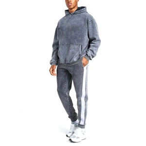 Ensemble de survêtement décontracté pour homme, couleur unie, avec sweat à capuche et pantalon long à poches latérales, respirant, coupe ample, en coton, idéal pour l'automne - Product Image 1