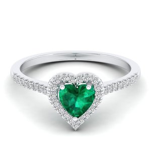 Anillo de compromiso REYES de oro blanco macizo de 14 quilates de alta calidad con diamantes para mujer, forma de corazón, piedra preciosa esmeralda de 0,61 quilates, joyería fina - Product Image 1