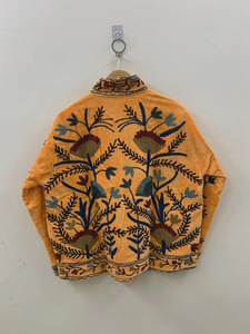Handcrafted Boho Chic Luxe <b>Velvet</b> <b>Jacket</b> with Floral Embroidery Winter Short <b>Jacket</b> Cotton Filling Traditional Suzani Pattern - Product Image 3
