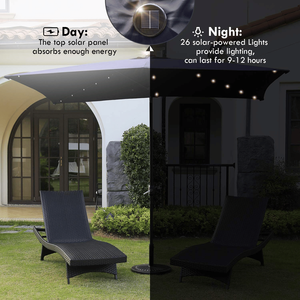 6.5 blu Navy impermeabile Ft. X 10 Ft. Ombrello da Patio rettangolare 26 luci solari a LED pulsante inclinazione manovella 6.5 Ft. X 10 Ft. - Product Image 4