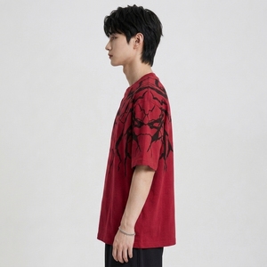 Camiseta de punto personalizada para hombre, 100% algodón, oversize, con hombros caídos, estampado digital, cuello redondo, manga corta, estilo streetwear. - Product Image 4