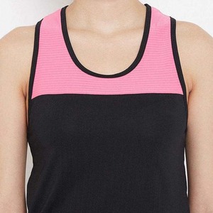 Débardeur sportif tricoté respirant à col rond et blocs de couleur rose et noir pour femme - Product Image 4