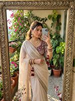 Sari Tradicional Indio de Diseño Étnico para Fiestas, con Lentejuelas y Trabajo de Rangoli en Seda, para Todas las Ocasiones Especiales, Atuendo Moderno para Mujer