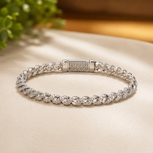 Pulsera de Cadena Cubana con Diamantes Redondos Brillantes, Joyería Hip Hop, Chapado en Oro Blanco de 14K, Moissanita VVS1 - Product Image 3