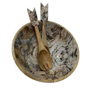 Acacia Bowl with Salad & Server Set & Resin <b>Wooden</b> Bowls Dinnerware Pasta Bowls Wood Handicraft 100 Sets Camping Multiple - Product Image 3