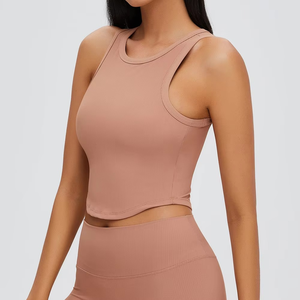 Débardeur court côtelé à col rond pour femme, couleur unie, respirant, en Spandex et Polyester, idéal pour le yoga et l'entraînement - Product Image 5