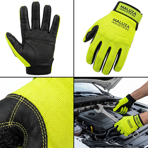 Custom Heavy Duty Mechanic Safety Work <b>Gloves</b> Anti-Impact TPR <b>Knuckle</b> Protection Polyester Touchscreen Anti-Slip Reinforced Cuff - Product Image 4