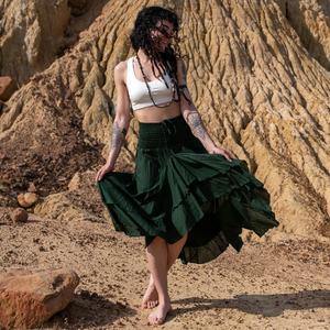 Falda Maxi de Algodón con Diseño de Volantes Asimétricos, Falda de Baile Fluida, Estilo Bohemio, Regalo para Ella - Product Image 3