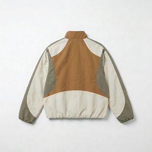Chaqueta deportiva con cremallera frontal en bloques de color camel, caqui y crema — Cortavientos retro unisex con paneles en contraste |   Marca Privada OEM/ODM - Product Image 2