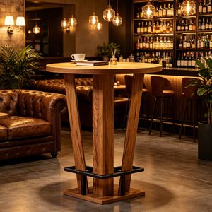 Tavolo da Bar Moderno Minimalista in Design Vintage per Casa, Hotel, Caffè, Uso Esterno e Banchetti, Realizzato in Legno e Acciaio - Product Image 1