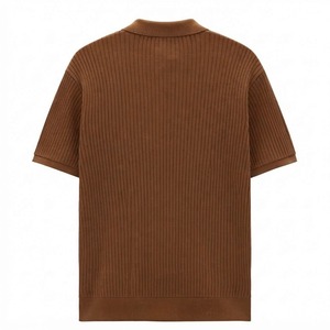 Premium Soft Brown Ribbed Knit <b>Polo</b> <b>Shirt</b> for Men <b>Women</b> Classic Elegant Short <b>Sleeve</b> Casual Formal Fashion Stylish Comfortable - Product Image 2