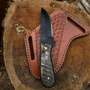Couteau de cowboy artisanal en acier raspé, manche en corne de taureau, lame fixe, étui en cuir, utilitaire, personnalisable, OEM, DIY, EDC - Product Image 4