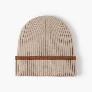 Custom Logo Beanie Hat Solid Color Contrast Stripe <b>Winter</b> <b>Cap</b> Casual Style 56-58CM Adult Size 100% Acrylic Computer Knitted - Product Image 3