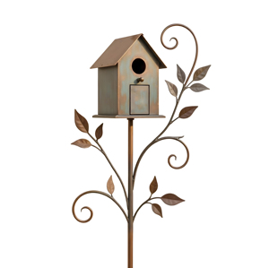 Nichoir rustique en métal pour jardin avec motif d'oiseau et de feuille - Product Image 3