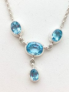 Sterling Silver Garnet Blue Topaz Drop Necklace Elegant Gemstone Jewelry Women Gift Handmade Wholesale Supplier - Product Image 2