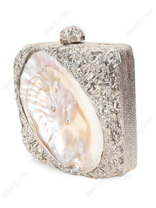 Bolso de Mano de Nácar Orgánico con Marco de Metal Plateado Texturizado, Minaudière de Lujo para la Noche, para Compradores Mayoristas OEM - Product Image 3