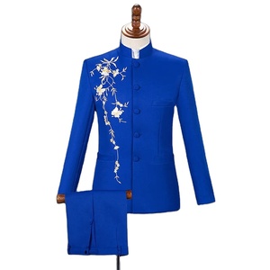 Chinoiserie tarzı erkekler standı yaka nakış takım 2 parça siyah/beyaz/kırmızı moda erkek sahne parti Blazer ve pantolon gerçekleştirmek - Product Image 5