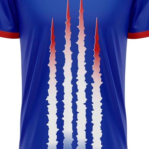 Camiseta Deportiva Personalizada para Hombre, Cuello en V, Azul, con Estampado de Rayas Rojas y Blancas, de Secado Rápido, Poliéster, Manga Corta - Product Image 5