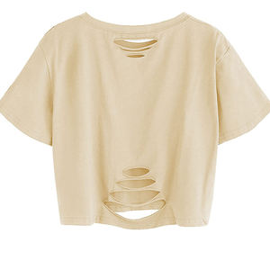 Customise <b>Distressed</b> Crop T Shirt Oversized Short Sleeve Casual Streetwear Crop <b>Top</b> Cotton Custom Logo OEM Supplier - Product Image 3