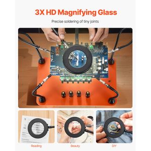 Strumento di saldatura magnetico a terza mano con 4 bracci flessibili e lampada d'ingrandimento a LED 3X per saldature PCB di precisione - Product Image 4