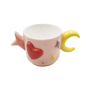 Wholesale Custom Eco-Friendly 3D Embossed Heart Pink Bone China Coffee <b>Mug</b> with Cartoon Pattern Moon Handle Gift <b>Box</b> Packaging - Product Image 1