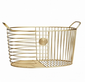 Fine Quality Metal Wire <b>Storage</b> <b>Basket</b> With Handles Elegant Multi Purpose Neatening Organizer <b>Gold</b> Finish - Product Image 2