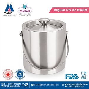 Stainless Steel Double Wall Insulated <b>Ice</b> Bucket with Handle Ribbed Design and Striped Pattern - Product Image 2