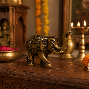 SHUBHAM Brass <b>Elephant</b> Sculpture Miniature Metal Figurine <b>Decorative</b> Desk Ornament Trunk Up Symbol of Good Luck - Product Image 2