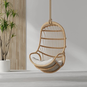 Fauteuil suspendu contemporain en rotin avec coussin imperméable, finition naturelle, pour usage extérieur, maison et villa, capacité 6 personnes - Product Image 5