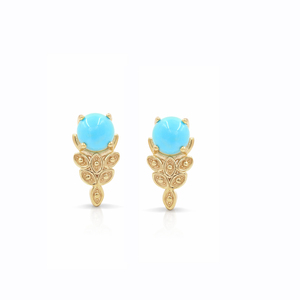 Boucles d'oreilles clous rondes en turquoise plaquées or 1 micron, finition rhodium, bijoux vintage de créateur thaïlandais - Product Image 3