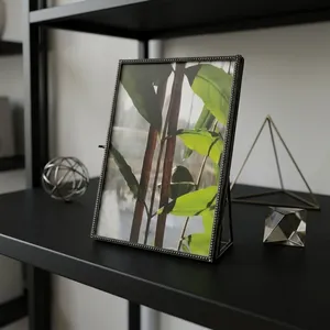 ARTISAN DESIGN PF145 Rectangular <b>Photo</b> <b>Frame</b> Tabletop Display Brass Glass Vertical Orientation <b>Black</b> Finish Home Decor Uttar - Product Image 2