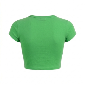 Camiseta corta verde para mujer, personalizada, ajustada, de manga corta, para gimnasio, suave, transpirable, de poliéster, básica, a la moda. - Product Image 2