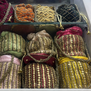 Hand Embroidered Velvet Potli Bags with Pearl Handle Luxury Drawstring Wedding Gift Pouch for Jewelry & Return Gifts - Product Image 4