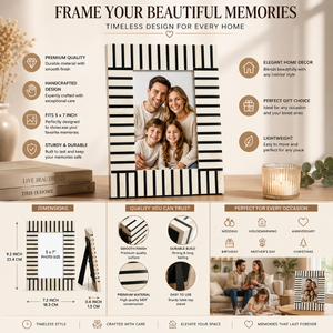 Handcrafted <b>Black</b> White Striped Bone Inlay <b>Photo</b> <b>Frame</b> Decorative Wooden Picture <b>Frame</b> for Tabletop Display Luxury Home Decor - Product Image 4