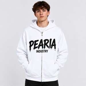 Sweat-shirt à capuche zippé blanc en molleton de coton uni, idéal pour l'hiver, avec logo personnalisé sur le devant, style streetwear décontracté - Product Image 1