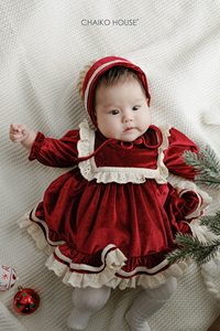 Combinaison en velours pour bébé fille CHAIKO HOUSE avec volants, col carré, manches bouffantes, style vintage, vêtements d'hiver pour nourrissons et tout-petits - Product Image 3