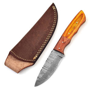 Damascus Steel Drop Point Hunting Knife Fixed Blade Green Handle Outdoor Survival Knives With <b>Leather</b> sheath Knife - Product Image 4