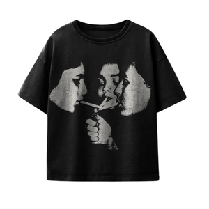 Camiseta Negra Extra Grande de Algodón, Diseño Vintage con Estampado Facial, Unisex, Ecológica, Transpirable, de Secado Rápido, Cuello Redondo, Estilo Urbano para Hombre - Product Image 1