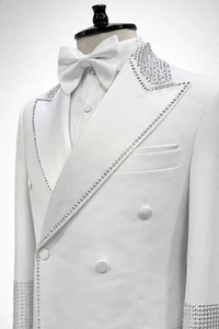 Traje de Novios Blanco – Vestido de Sirena con Cuentas para Novia y Traje Cruzado para Novio, Conjunto de Ropa Formal Personalizada - Product Image 3