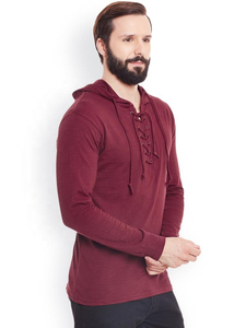 Sudadera con capucha para hombre, color granate, con cordón ajustable, para la temporada de otoño e invierno, nueva moda masculina - Product Image 5