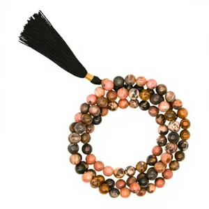 Collier Mala en Rhodonite Naturelle 108 Perles, Perles de Prière Rondes en Pierre Gemme de 8mm, Méditation Yoga, Fait Main, Certifié, Pompon, Vente en Gros - Product Image 4