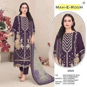 Diseño único que presenta un traje pakistaní de Fox Georgette con bordados elaborados y trabajo Khatli. Compre directamente del proveedor. - Product Image 2