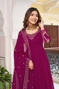<b>Sequin</b> Glow Gown Set Graceful Georgette 3 Piece Set Sparkle Charm Gown with Dupatta Elegant Threadwork Gown with <b>Pant</b> - Product Image 2