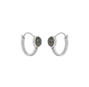 Natural Labradorite <b>Huggie</b> Hoop <b>Earrings</b> Gemstone Hammered <b>Sterling</b> <b>Silver</b> Bohemian Wholesale Jewelry Supplier - Product Image 3
