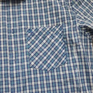 Wholesale Custom <b>Mens</b> Blue White Gingham <b>Check</b> Casual <b>Shirt</b> <b>Short</b> <b>Sleeve</b> Chest Pocket Light Blue Inside Collar Plain No Logo - Product Image 4