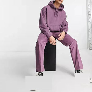 Ensemble de survêtement pour homme en polaire polyester, couleur unie violet, avec sweat à capuche et pantalon droit, coupe classique, vêtements de sport décontractés pour l'hiver - Product Image 6