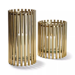 Nordic Style Gold Pillar Stand with Glass <b>Hurricane</b> Pedestal <b>Hurricane</b> <b>Candle</b> Holders Modern Tabletop Centerpiece for Event Deco - Product Image 6