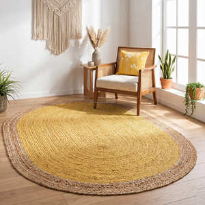 Premium Oval Braided Jute Area Rug in Natural for Scandinavian Living Room - Product Image 4
